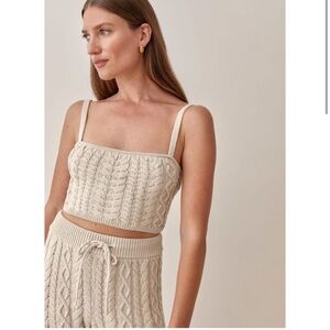 Reformation Italo Cotton Cable Knit Jogger + Top Two Piece Set Oatmeal Size XS